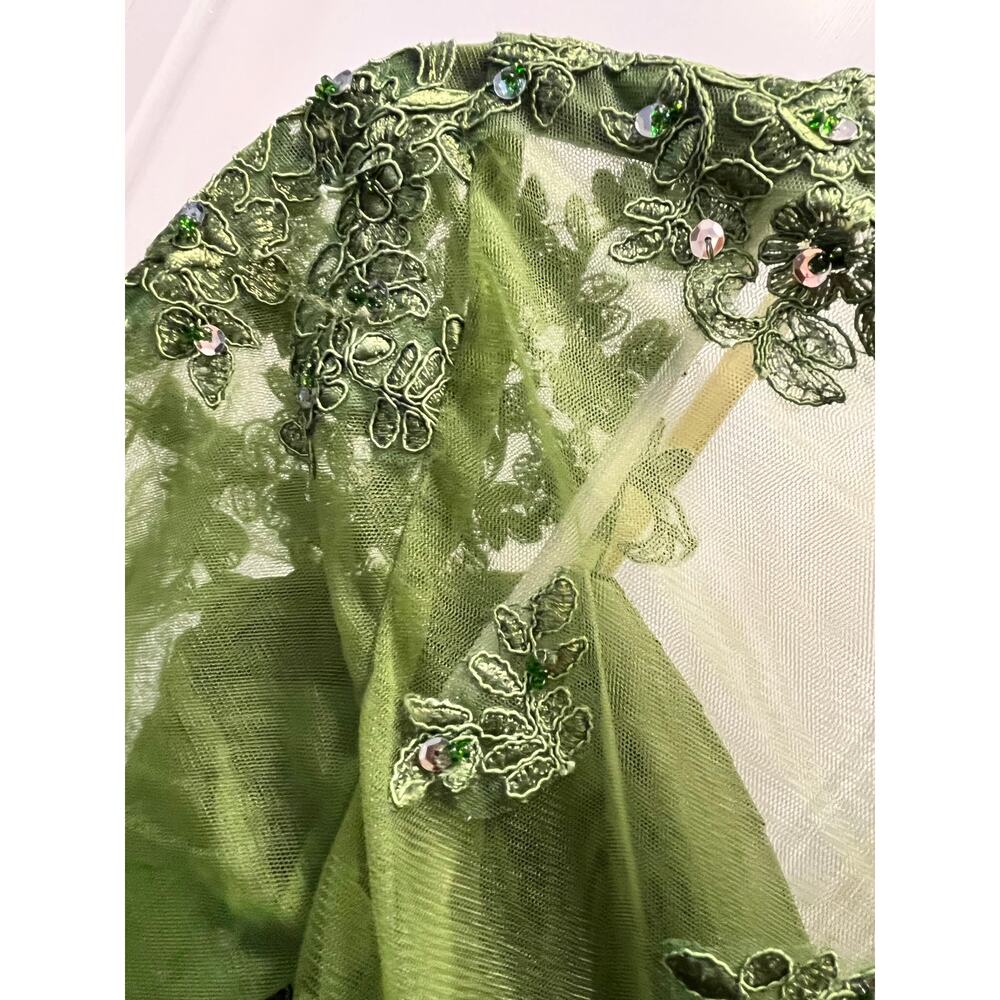 EUC Stunning 16 Olive Green Exquisite Sequined Lace Bodice 3/4 Illusion Sleeves - Picture 4 of 8